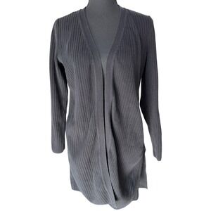 Talbots Petites Black Ribbed Longline Open Front Cardigan Womens Petite Medium